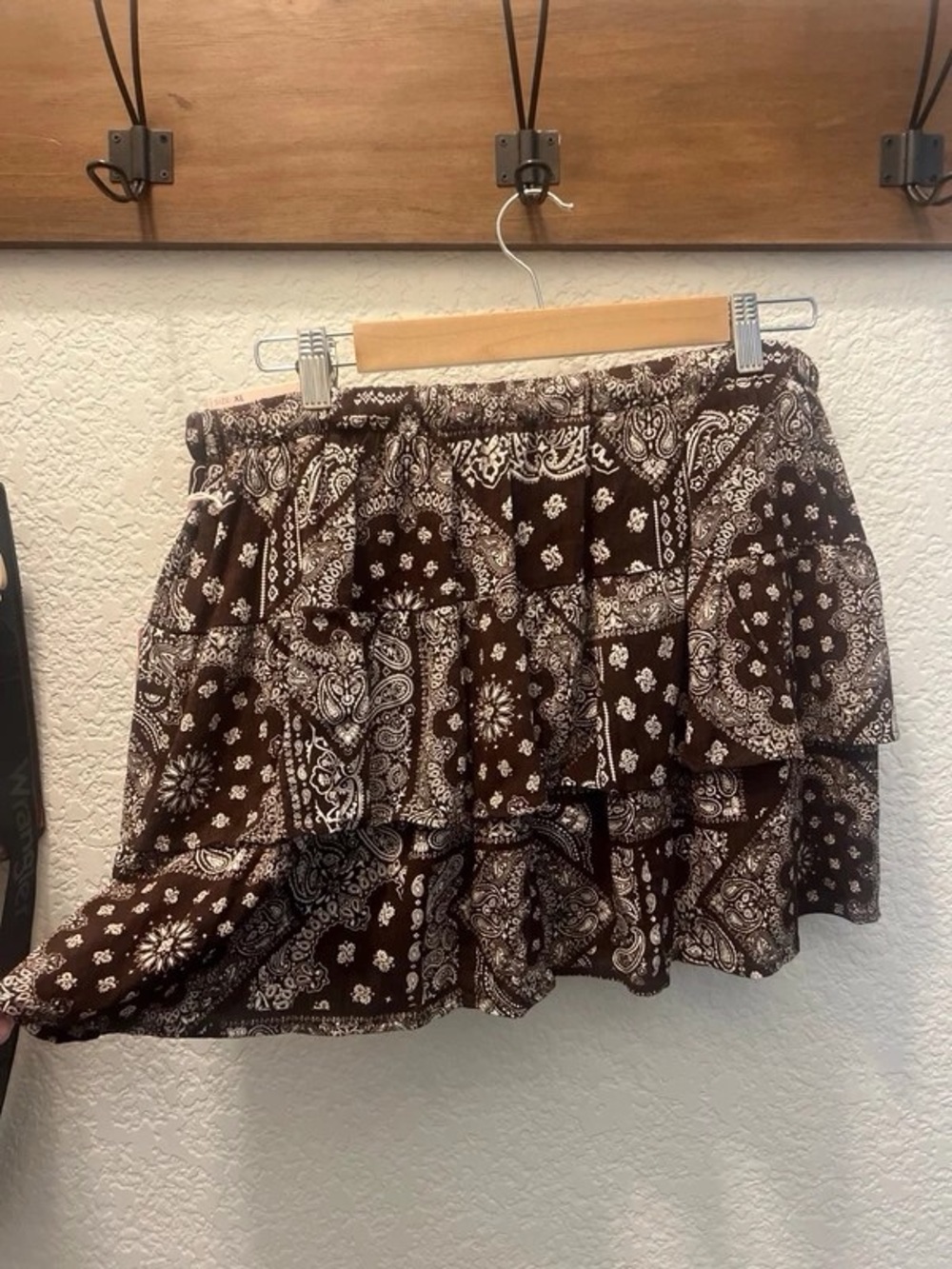 Tiered Bandana Print Mini Skirt in Brown